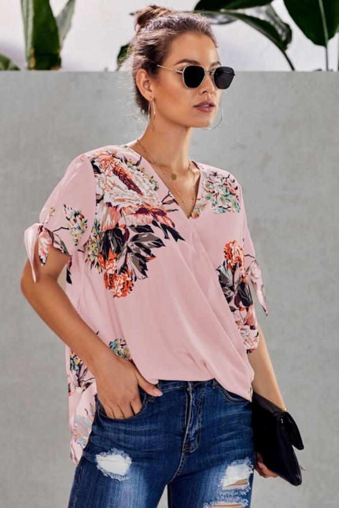 High-Low Floral Twist Front Top - Picture 3 of 9